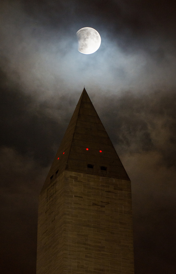 NASA photographer Aubrey Gemignani captured this stunning view of the perigee moon lunar eclipse over the Washington Monument in Washington, D.C